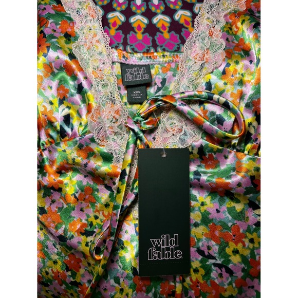 NWT Wild Fable Women's Floral Print Maxi Slip Dress Lace Trim V Neck Size XXS - Picture 7 of 8